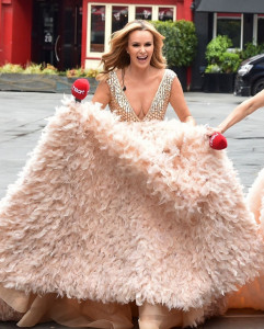 LONDON, ENGLAND - MAY 17:  Heart Breakfast host Amanda Holden and Showbiz Correspondent Ashley Rober