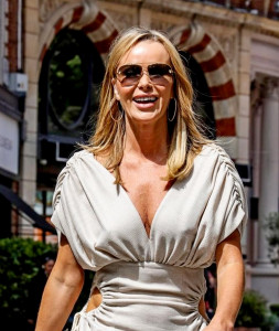 LONDON, ENGLAND - JUNE 23: Amanda Holden is seen leaving the Global Studios on June 23, 2021 in Lond