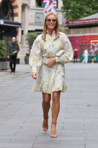 LONDON, ENGLAND - JUNE 25:  Amanda Holden seen leaving Heart Breakfast Radio Studios on June 25, 202